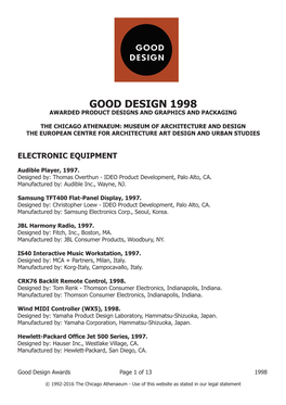 Good Design 1998 Awarded Product Designs and Graphics and Packaging