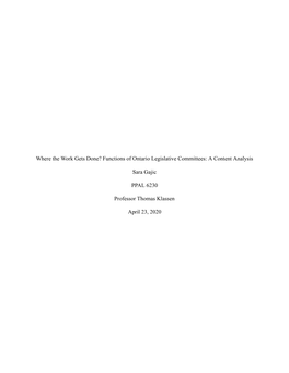 Functions of Ontario Legislative Committees: a Content Analysis