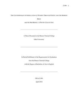 Cobb 1 a Thesis Presented to the Honors Tutorial College Ohio