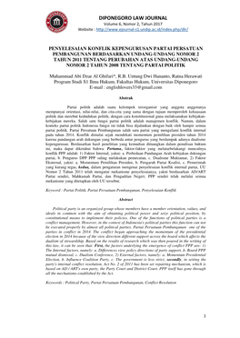 Penyelesaian Konflik Kepengurusan Partai Persatuan Pembangunan Berdasarkan Undang-Undang Nomor 2 Tahun 2011 Tentang Perubahan Atas Undang-Undang Nomor 2