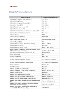 Shepard's® Citation Formats