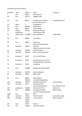 Leonard Gray Record Collection LG Ref No Label Ref No Artist Conductor
