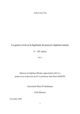 La Guerre Civile Et La Légitimité Du Pouvoir Impérial Romain