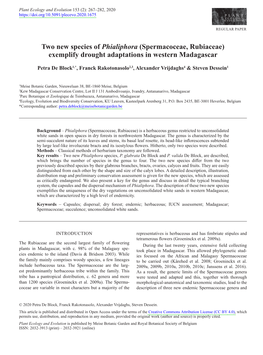 Spermacoceae, Rubiaceae) Exemplify Drought Adaptations in Western Madagascar