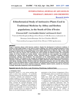 Ethnobotanical Study of Antitussive Plants Used in Traditional Medicine by Abbey and Krobou Populations, in the South of Côte D'ivoire