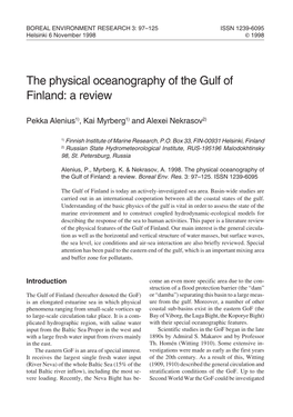 The Physical Oceanography of the Gulf of Finland: a Review