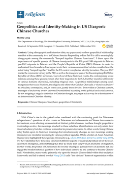 Geopolitics and Identity-Making in US Diasporic Chinese Churches