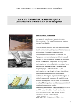 LA YOLE RONDE DE LA MARTINIQUE » Construction Maritime Et Art De La Navigation