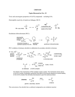 CHEM 203 Topics Discussed on Nov. 25 Toxic and Carcinogenic