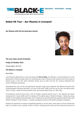 Debut UK Tour – Aar Maanta in Liverpool