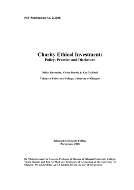 Charity Ethical Investment: Policy, Practice and Disclosure