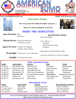 Inside This Newsletter Sumo Essentials: Shiko Special Feature Articles: Koshiwari Kyu & Dan Ranks