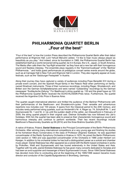 PHILHARMONIA QUARTET BERLIN „Four of the Best“