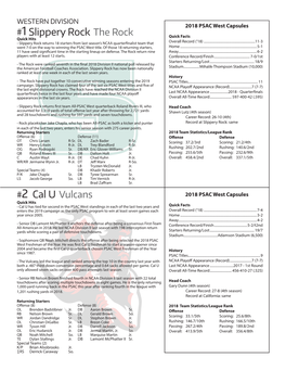 Slippery Rock the Rock Quick Facts Quick Hits - Slippery Rock Returns 18 Starters from Last Season’S NCAA Quarterfinalist Team That Overall Record (‘18)
