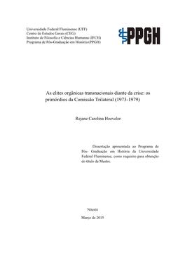 As Elites Orgânicas Transnacionais Diante Da Crise: Os Primórdios Da Comissão Trilateral (1973-1979)