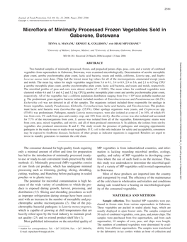 Microflora of Minimally Processed Frozen Vegetables Sold in Gaborone, Botswana