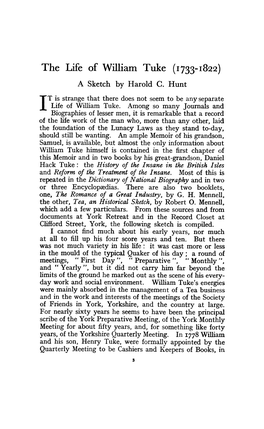 The Life of William Tuke (1733-1822) a Sketch by Harold C