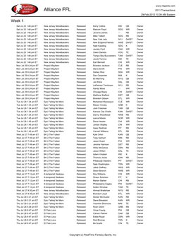 Alliance FFL 2011 Transactions 29-Feb-2012 10:39 AM Eastern Week 1