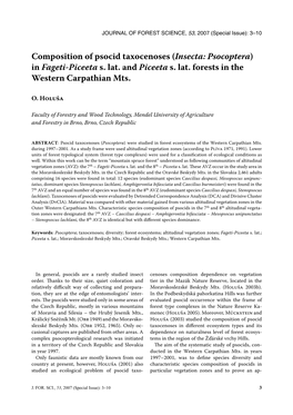 Composition of Psocid Taxocenoses (Insecta: Psocoptera) in Fageti-Piceeta S