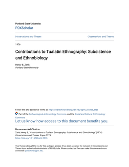 Contributions to Tualatin Ethnography: Subsistence and Ethnobiology