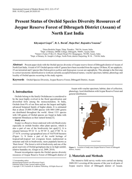 Present Status of Orchid Species Diversity Resources of Joypur Reserve Forest of Dibrugarh District (Assam) of North East India