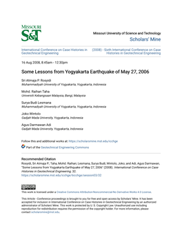 Some Lessons from Yogyakarta Earthquake of May 27, 2006