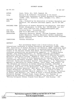 Daring to Be Different! Proceedings of the Annual International Conference on Outdoor Recreation and Education (ICORE)(15Th, Pocatello, Idaho, November 6-11, 2001)