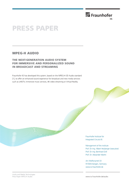 Press Paper: MPEG-H 3D Audio