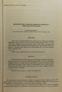 Arquitectura Foliar De Árboles Chilenos. I. Subclase Magnoliidae