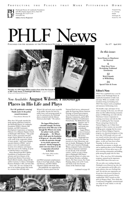 PHLF News Is Published Once a Year for Members of the Pittsburgh History & Landmarks Foundation to Hold, Read, Now Available: August Wilson: Pittsburgh and Enjoy