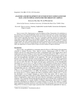 Anatomy and Development of Gynoecium in Tapiscia Sinensis Oliv