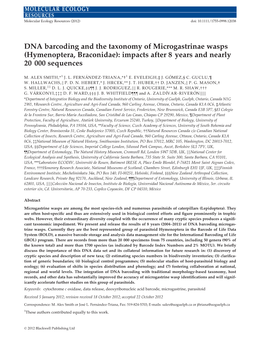 DNA Barcoding and the Taxonomy of Microgastrinae Wasps (Hymenoptera, Braconidae): Impacts After 8 Years and Nearly 20 000 Sequences