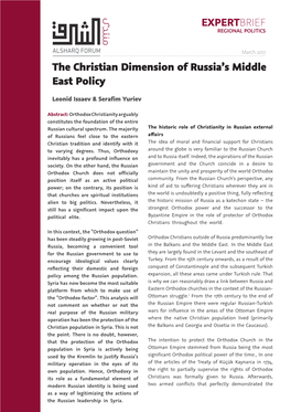 The Christian Dimension of Russia's Middle East Policy EXPERTBRIEF