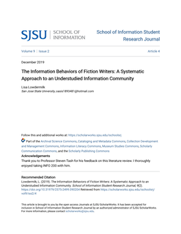 The Information Behaviors of Fiction Writers: a Systematic Approach to an Understudied Information Community