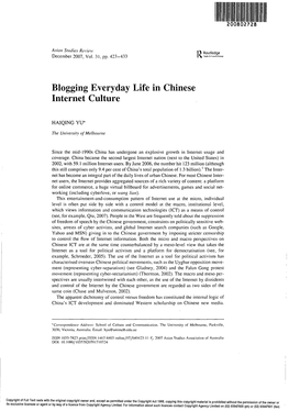 Blogging Everyday Life in Chinese Internet Culture