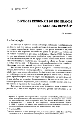 Divisões Regionais Do Rio Grande Do Sul: Uma Revisão* 1