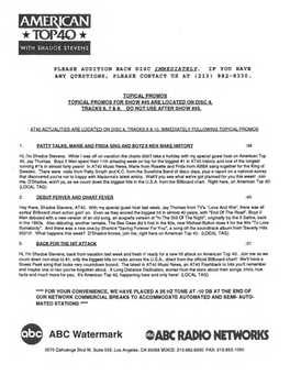 @ABC RADIO NETWORKS 3575 Cahuenga Blvd W, Suite 555, Los Angeles, CA 90068 VOICE: 213.882.8330 FAX: 213.850.1050 AMERICAN TOP 40 ACTUALITIES W