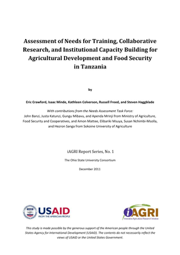 Assessment of Needs for Training, Collaborative Research, and Institutional Capacity Building for Agricultural Development and Food Security in Tanzania