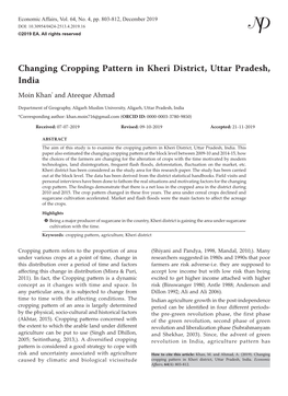 Changing Cropping Pattern in Kheri District, Uttar Pradesh, India Moin Khan* and Ateeque Ahmad