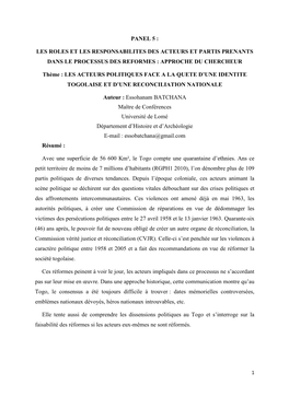 Les Acteurs Politiques Face À La Quête D™Une Identité Togolaise Et D™Une