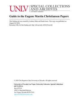 Guide to the Eugene Martin Christiansen Papers
