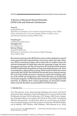 A Review of Recurrent Neural Networks: LSTM Cells and Network Architectures