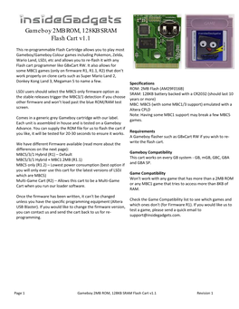 Gameboy 2MB ROM, 128KB SRAM Flash Cart V1.1