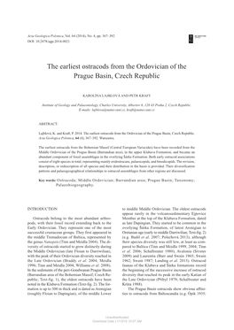 The Earliest Ostracods from the Ordovician of the Prague Basin, Czech Republic