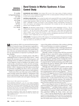 Dural Ectasia in Marfan Syndrome: a Case Control Study