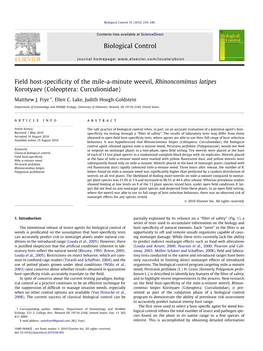 Field Host-Specificity of the Mile-A-Minute Weevil, Rhinoncomimus Latipes Korotyaev