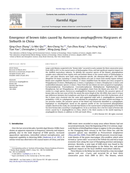 Emergence of Brown Tides Caused by Aureococcus Anophagefferens Hargraves Et