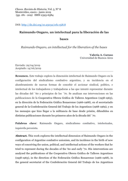 Raimundo Ongaro, Un Intelectual Para La Liberación De Las Bases”, Claves