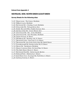 Mortlake, Kew, North Sheen & East Sheen Survey Sheets