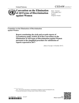 Convention on the Elimination of All Forms of Discrimination Against Women Pursuant to the Simplified Procedure for Submission of Reports Expected in 2017*